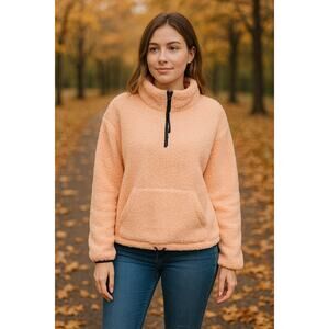 Cozy Soft Peach Sherpa Quarter Zip Pullover No Boundaries Women’s XL